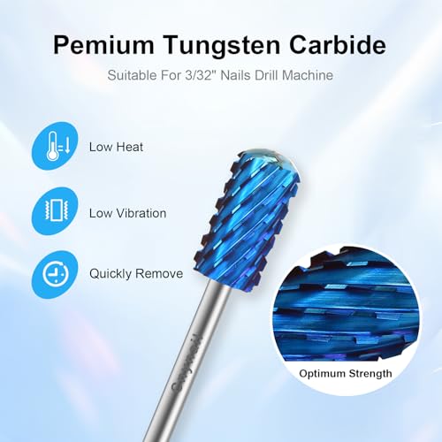 3/32" Large Smooth Barrel Safety Nail Drill Bit for Gel & Acrylic Removal - color: Blue, size: 3XC