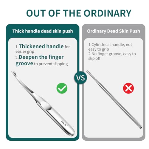 DEOU Cuticle Trimmer Thick Handle, Stainless Steel V-Shape Pusher Tool