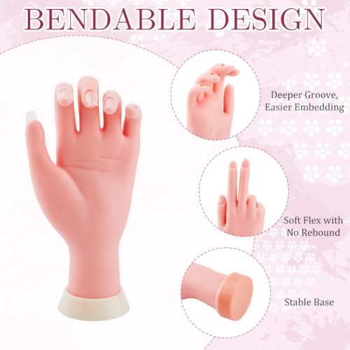 SUPERFINDINGS 2Pcs 2 Styles Silicone Practice Hand for Nails Soft Touch Mannequin Hand for Nails Practice Hands Tool and Rings Bracelets Necklaces Holder Full Poseable Hands for Practicing Nail Art