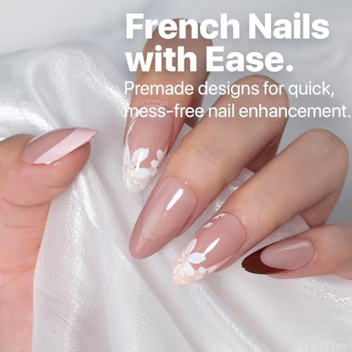 SXC Cosmetics French Tip Press On Nails - Skin Tone Nude and Color Series, Medium Almond X-Pro Tips Starter Kit ST115KIT - color: Skin Tone - M Almond