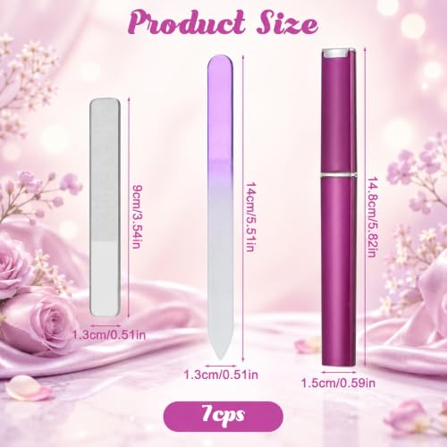 7 PCS Glass Nail File Kit Glass Files for Nails Etched