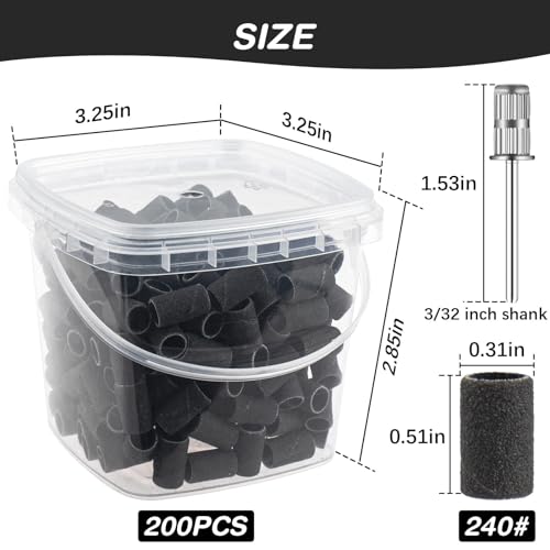 Nail Sanding Bands 240 Grit Extreme Fine 200Pcs Black Professional Bands and 2Pcs Nail Drill Bits for Manicures and Pedicure - color: Black, size: 240 grit