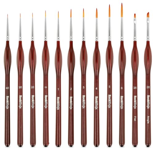 Detail Paint Brush Set, Rock Ninja 12pcs Thin Brushes for Fine Detailing & Art Painting - Acrylic,Watercolor, Oil Miniatures, Scale Models, Airplane Kits, Nail, Line Drawing - color: Red