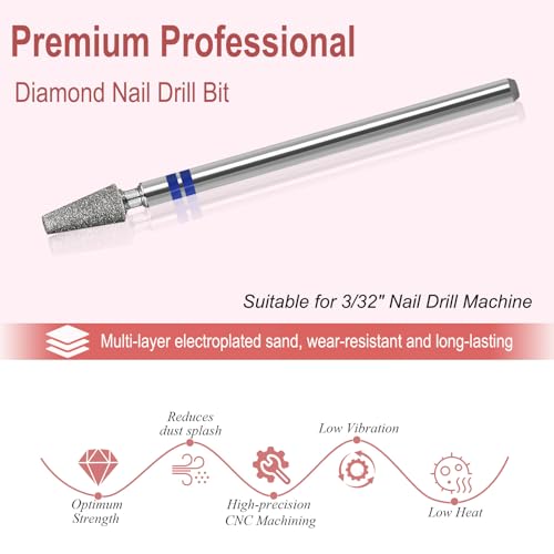 Cuticle Nail Drill Bit, Pro Diamond Cuticle Bits for Nails Nail Buffer Bit Nail Trimer, Under Nail Cleaner Cuticle Remover Nail Prepare for Nail Salon Manicure(Tapered-Medium)
