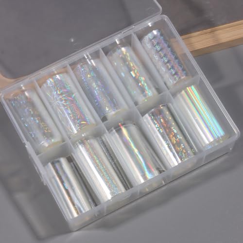 10 Rolls Aurora Nail Foil Iridescent Clear Nail Transfer Foil - color: Clear Iridescent