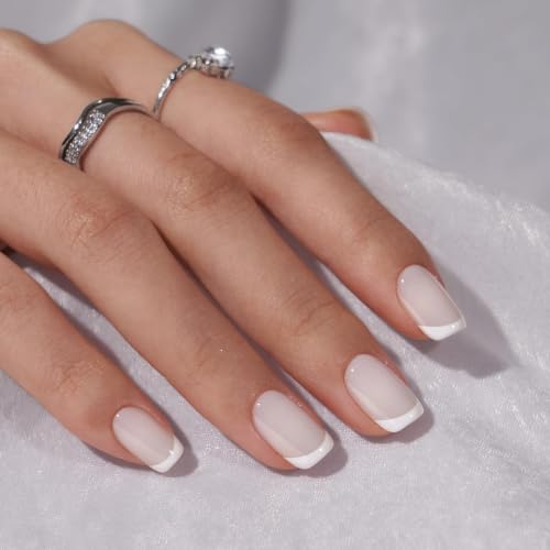 BTArtbox Press On Nails, French Tip Short Square Nails, 30Pcs Full Kit - color: A-Classic French