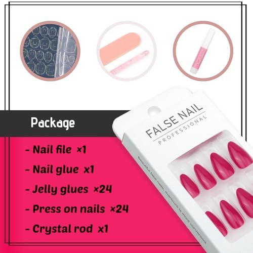 Berry Red Acrylic Press on Nails Almond Shaped Medium Fake Nails - color: 17-Berry Red
