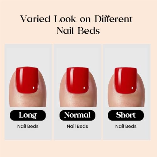 Beetles Red Press On Toenails - Cherry Rouge, Short Square 150 Pcs - color: 3 - Red Solid - Short