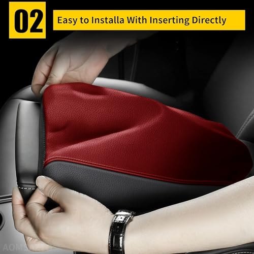 AOMSAZTO Armrest Console Covers for 2013-2018 Nissan Altima Red Leather - color: Black with Red Leather, size: 2013-2018