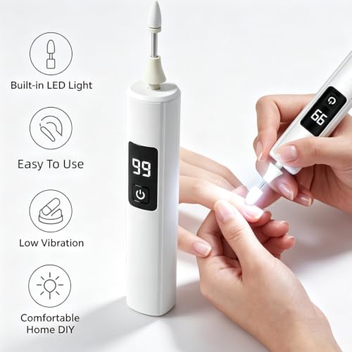 Cordless Electric Nail File 3-Speed Rechargeable Nail Drill with LED Light