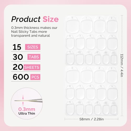 MelodySusie Nail Adhesive Tabs for Press On Nails, 600Pcs, 20 Sheets - size: 20 sheets