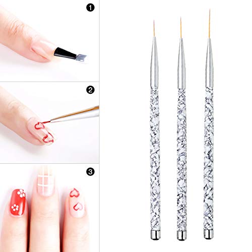 Tbestmax Professional Nail Art Liner Brush UV Gel Painting Acrylic Nail Brushes Striping Brushes for Short Strokes Details Blending Elongated Lines 3 pcs - color: 3pcs - White