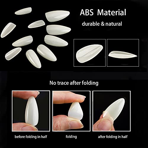 500Pcs Medium Almond Fake Nail Tips Full Cover Clear Acrylic Nails Press on Nails for DIY Nail Art, 10 Sizes (Natural) - color: A-almond-natural