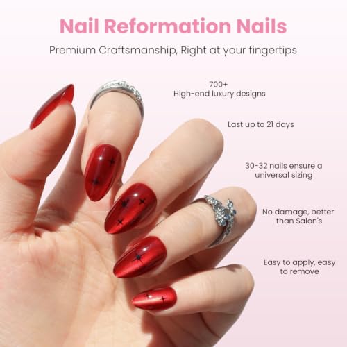 Nail Reformation Press On Nails, Ruby Gloss Red Short Almond Fake Nails - color: Ruby Gloss Red