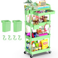 Goovilla 4 Tier Rolling Utility Cart Organizer with Removable Drawer, Green - size: 4 Tier, style: Green