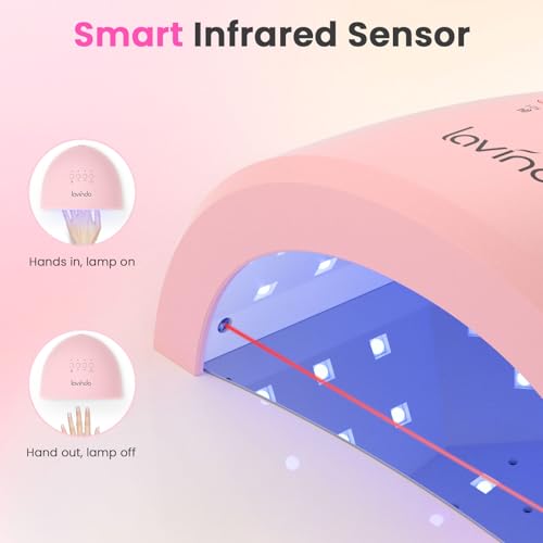 Lavinda UV LED Nail Lamp for Gel Polish, 48W UV Light for Nails Professional Nail Dryer Fast Curing Lamp with 4 Timers, Smart Sensor, Detachable Base for Hands & Feet Home Salon DIY Manicure - Pink - color: Pink Arc
