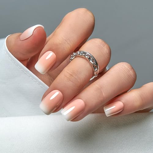 CurvLife Short Square Ombre Press On Nails, Gradient Glow White, Soft Gel - color: Square Gradient White