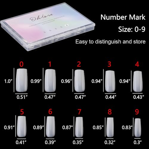 500Pcs Medium Square Nail Tips Full Cover Acrylic False Nails with Case for DIY Nail Art, 10 Sizes (Natural) - color: B-square-natural