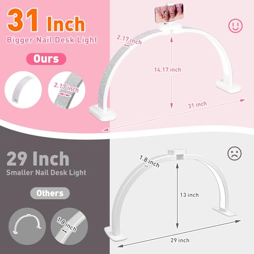 HITTI 31in Half Moon Light for Nail Desk, Foldable, Crystal Diamond - color: 31In White (Crystal Diamond)