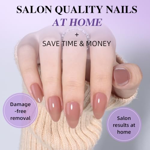 Nude Press On Nails, Short Almond, Glossy Skin Tone Glue On Nails - color: A7-Nude Pink