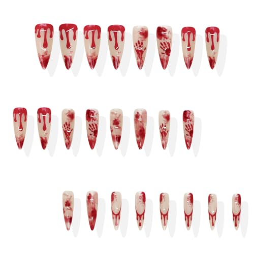 Red Halloween Press On Nails Long Fake Nails Stiletto False Nails - color: Style C014, size: Medium