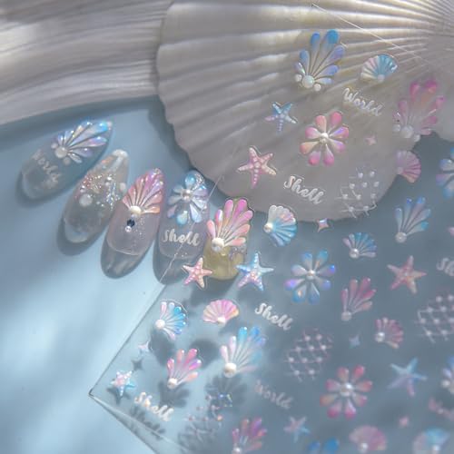 Colorful 5D Embossed Nail Stickers Shell Starfish Pearl - color: Shell Starfish