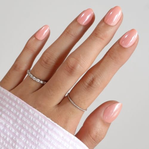 Glamnetic Press On Nails - Short Oval, Glazed Fake Nails 30 Pc Full Kit - color: Soft Skin - Light Pink Solid