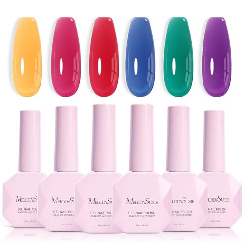 MelodySusie Jelly Gel Nail Polish Set 6PCS Milky or Jelly Texture 15ML - color: Neon Jelly Splash 15ML