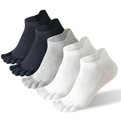 Toe Socks Women, Ankle Cotton Five Fingers Socks for Running - color: 5 Pairs (2 White+2 Black+1white)