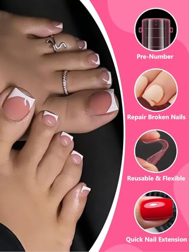 EBANKU 120 PCS Poly Gel Nail Forms for Toes with 75ml Slip Solution - color: 120P with Slip Solution