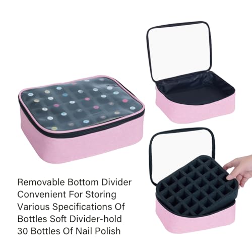 Small Clear Nail Polish Organizer Holds 30 bottles(15ml-0.5fl.oz) Nail Polish Case Multifunctional Nail Polish Bag organizer, Cosmetic Travel Makeup Cases for Women Pink (Pack of 3) - color: Pink, size: 3Pcs-90 bottles
