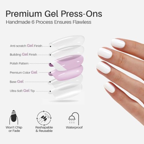 SHANGMENG Halloween Press on Nails, Square Short White Fake Nails, Soft Gel - color: Classic White