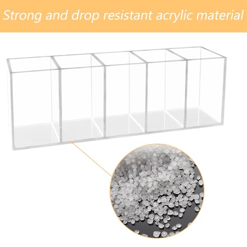 HSYMQ Acrylic Clear Pen Holder 5 Compartments Pencil Holder