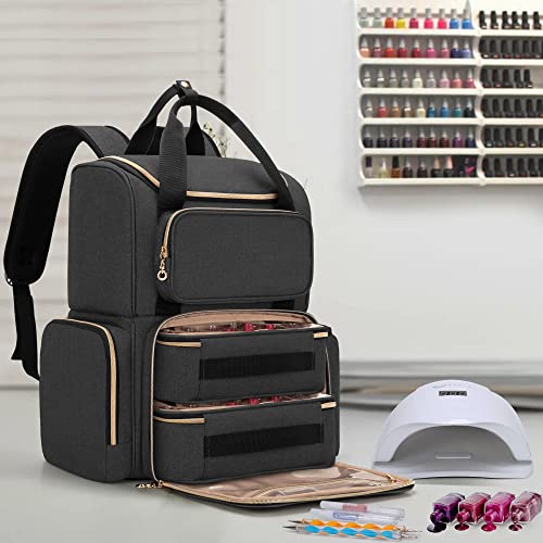 LUXJA Nail Polish Organizer Backpack Holds 70 Bottles and a UV Lamp - color: Black