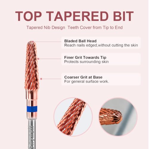 3/32" 2PCS Clean Cone Carbide Cuticle Cleaner Bit for Nail Prep & Cleaning - color: 008 Rose Gold, size: M