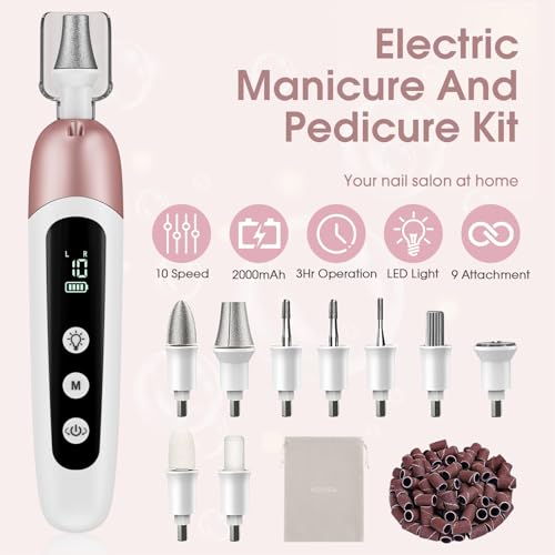 Hoxida Manicure Pedicure Kit, 9 Drill Bits Electric Nail File Set