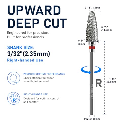 Fine Super Cut Flame Nail Drill Bit, 3/32", Right-Handed Use - size: Fine