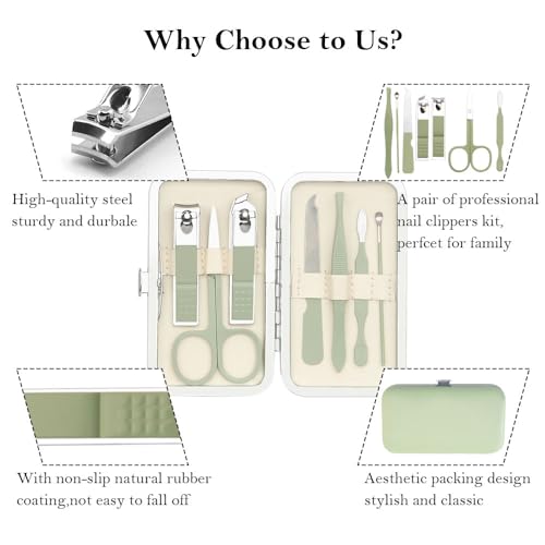 Manicure Set, Nail Clipper Kit, Nail Clipper Set, Nail Care Kit, 8 In 1 Professional Manicure Kit Personal Care, Stainless Steel Facial Pedicure Care Tools, Grooming Kit for Women Men, Green - color: Green