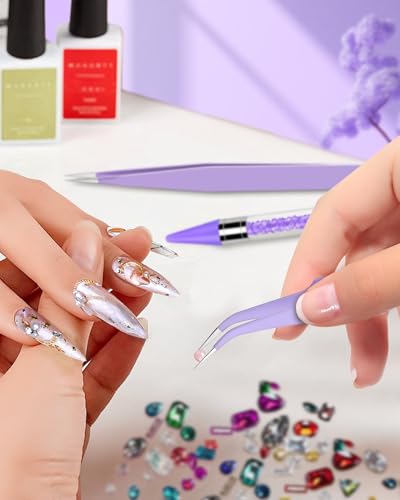 Rhinestone Picker Tool Set,Rhinestone Applicator Tool,Rhinestone Picker Dotting With 4 Extra Purple Replaceable Wax Head and 2 Tweezer (Purple) - color: Purple