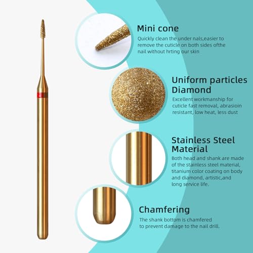 1mm Mini Cone Cuticle Clean Nail Drill Bit, Titanium Series Russian Diamond Nail Bits Professional Safety Under Nail Cleaner for Cuticle Dead Skin, Electric Nails Accessories, Fine - color: 1mm Mini Cone Cuticle Bit, size: Fine - F