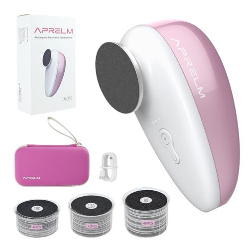 APRELM Rechargeable Electric Foot Callus Remover with 3-Sizes 120Pcs Sandpapers, Professional 1000RPM Electric Foot File with Organizer, Pedicure Tools Gifts for Women Men (E5 Pink-White) - color: Pink-white