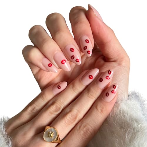 PaintLab Cupid's Kiss Lips Press On Nails, Short Almond, 30pcs Nail Kit - color: Cupid's Kiss