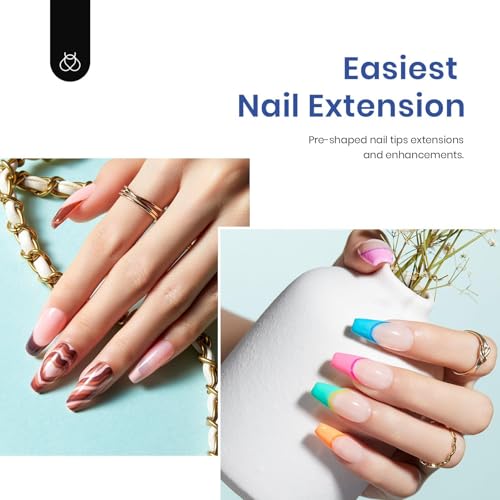 Beetles Gel Nail Kit Extension Set with 500Pcs Medium Coffin Shaped Tips - color: Medium Coffin 500pcs (Clear Kit)