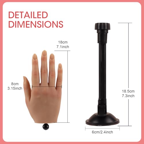 KnowU Nail Practice Hand with Suction Cup Stand, Mannequin Hand for Acrylic Nails, Professional Manicure Tool, DIY Nail Art Accessories, Flesh Tone - color: Flesh Tone, size: Suction Cup Stand