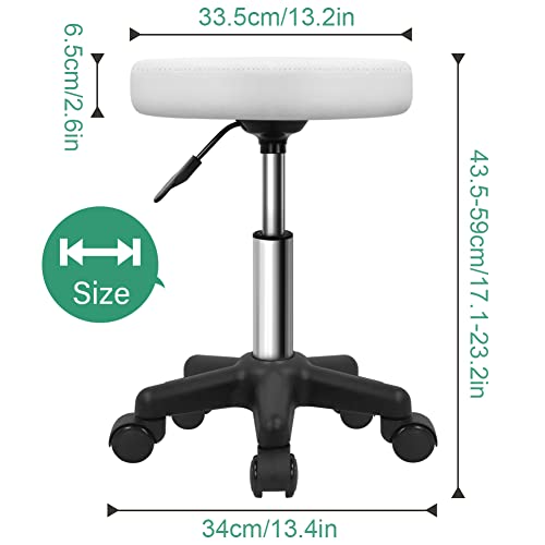 FURWOO Round Rolling Stool Height Adjustable Stool with Wheels for Spa Salon Massage White - color: White