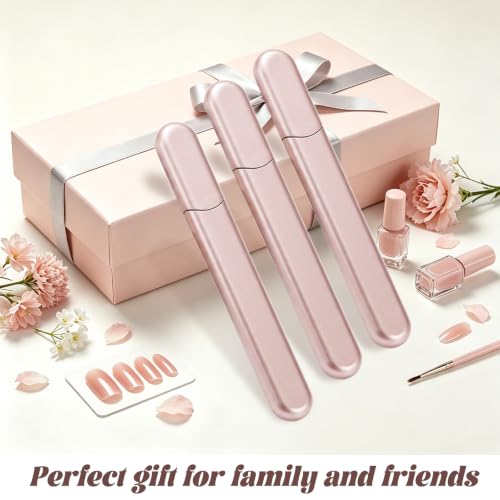 LNAUJS Glass Nail File 3 Pack, Etched Fingernail File with Rose Gold Storage Case