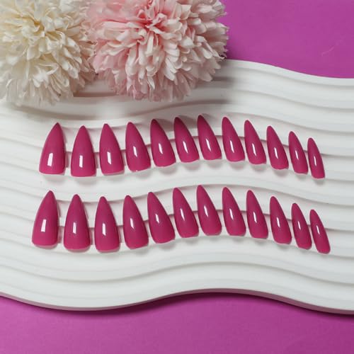 Rose Red Press on Nails Almond Long Glossy Fake Nails for Women - color: 12-Rose Red
