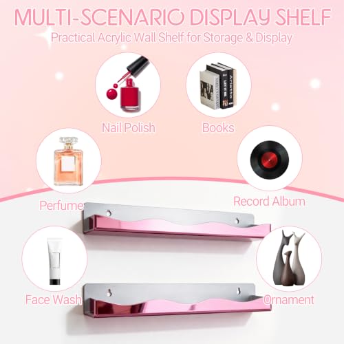 15" Nail Polish Wall Rack 6 Pack, Wall Mounted Organizer Holds 66+ Bottles - color: Rose Red-polished