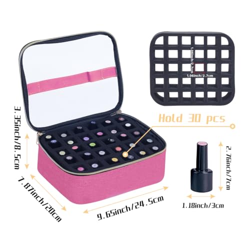 Small Clear Nail Polish Case Holds 30 bottles(15ml-0.5fl.oz) Nail Polish Organizer Multifunctional Nail Polish Bag organizer, Cosmetic Travel Makeup Cases for Women, RoseRed - color: Rose Red 30B, size: 1Pcs-30 bottles