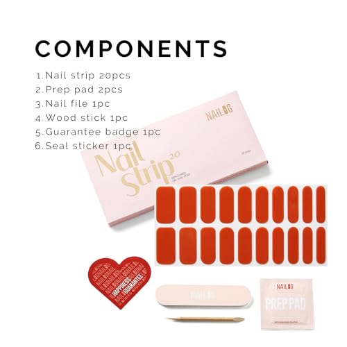NAILOG Semi Cured Gel Nail Strips 20Pcs Gel Nail Stickers - Brick Red - color: Brick Red